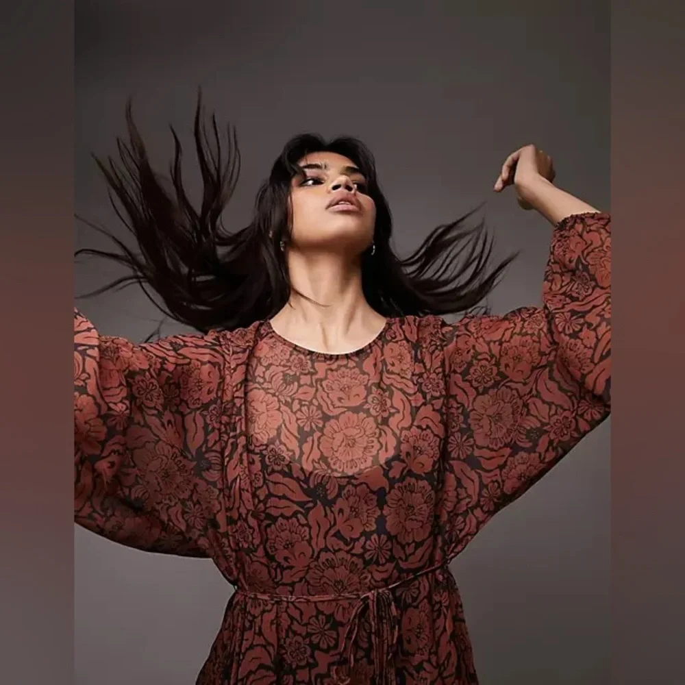 Womens topshop swing paisley floral print chuck on mini dress size 2 retro 70s - Picture 3 of 6